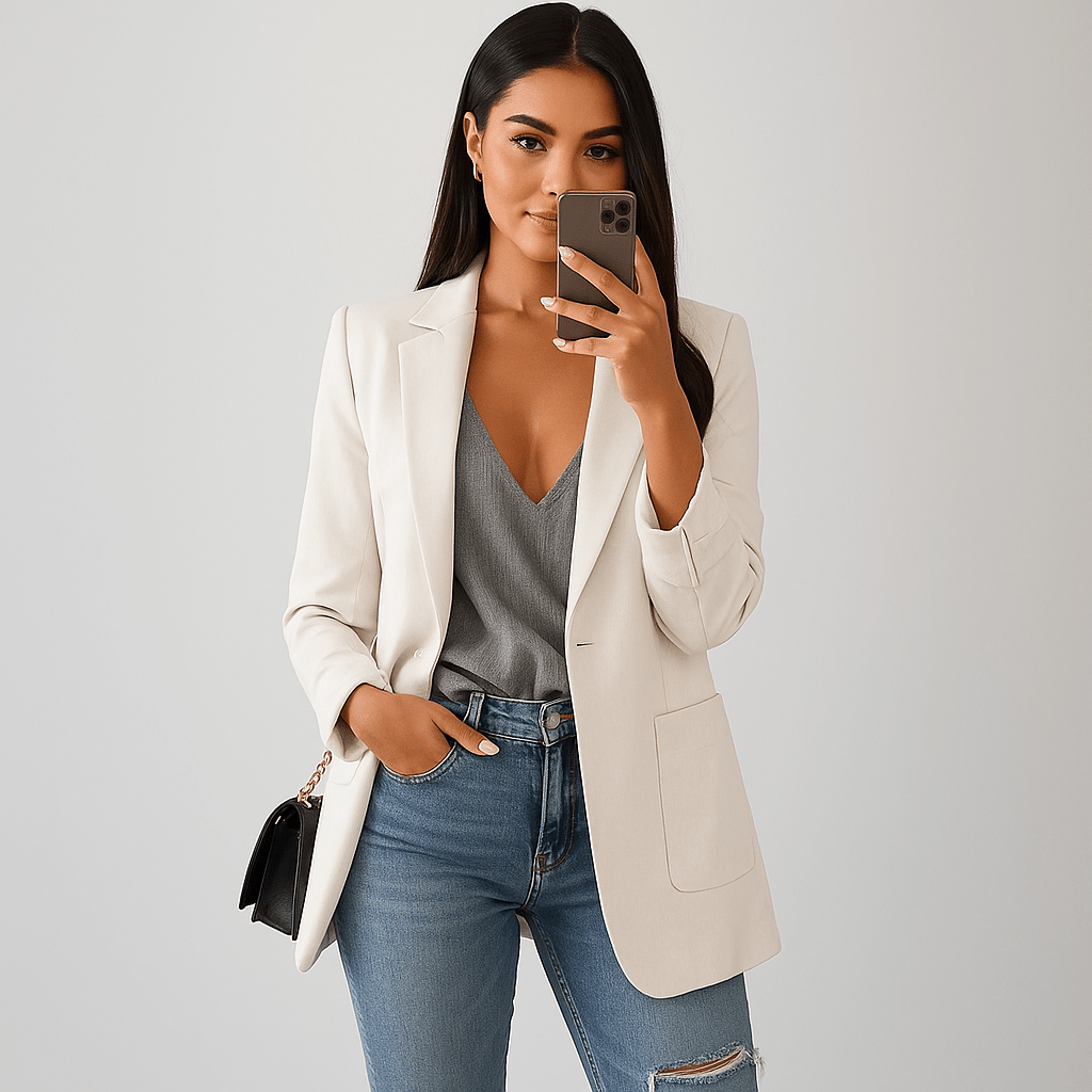 Women’s long blazer - tailored fit - open front - notch collar