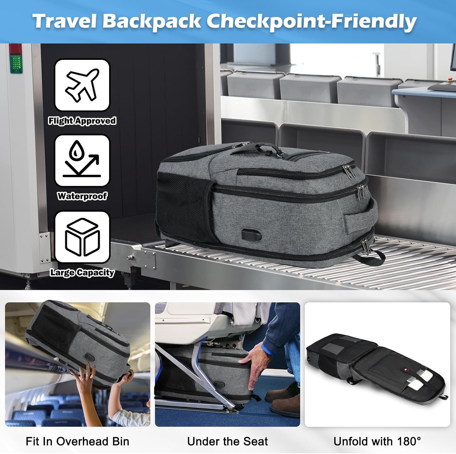 Laptop backpack | Waterproof, USB port, lunch bag