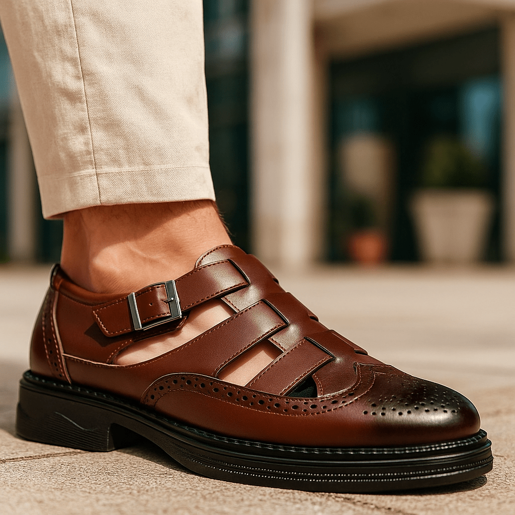Men's leather sandals | Adjustable straps, black and brown