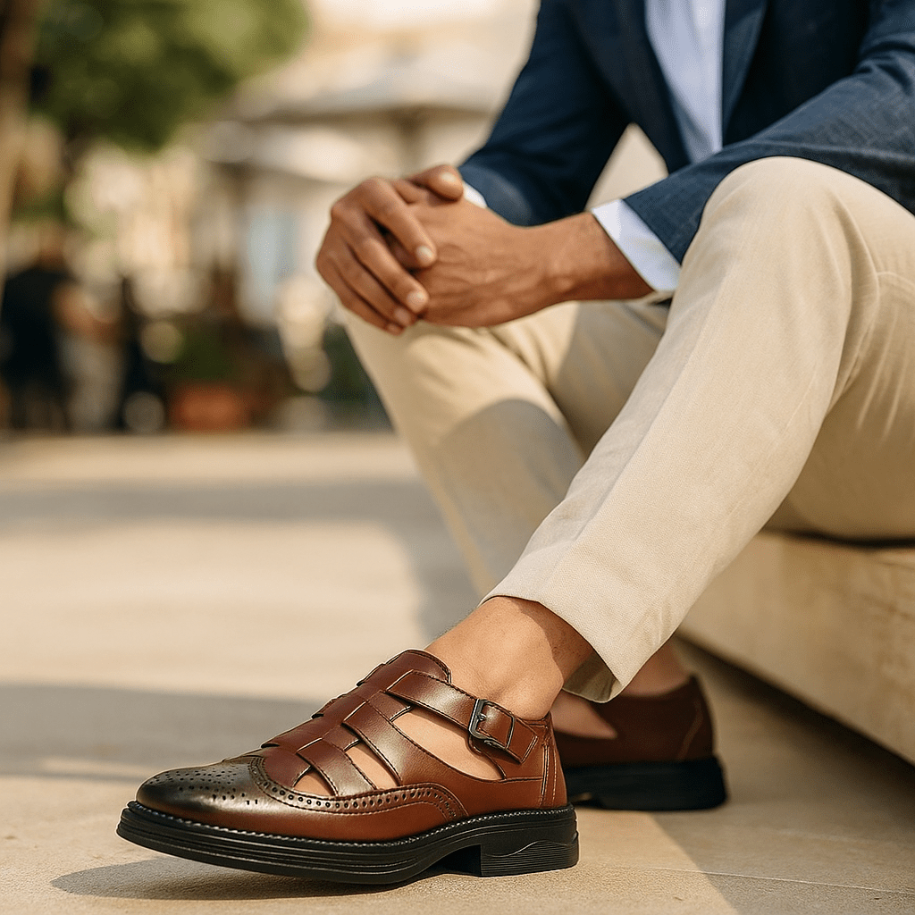 Men's leather sandals | Adjustable straps, black and brown