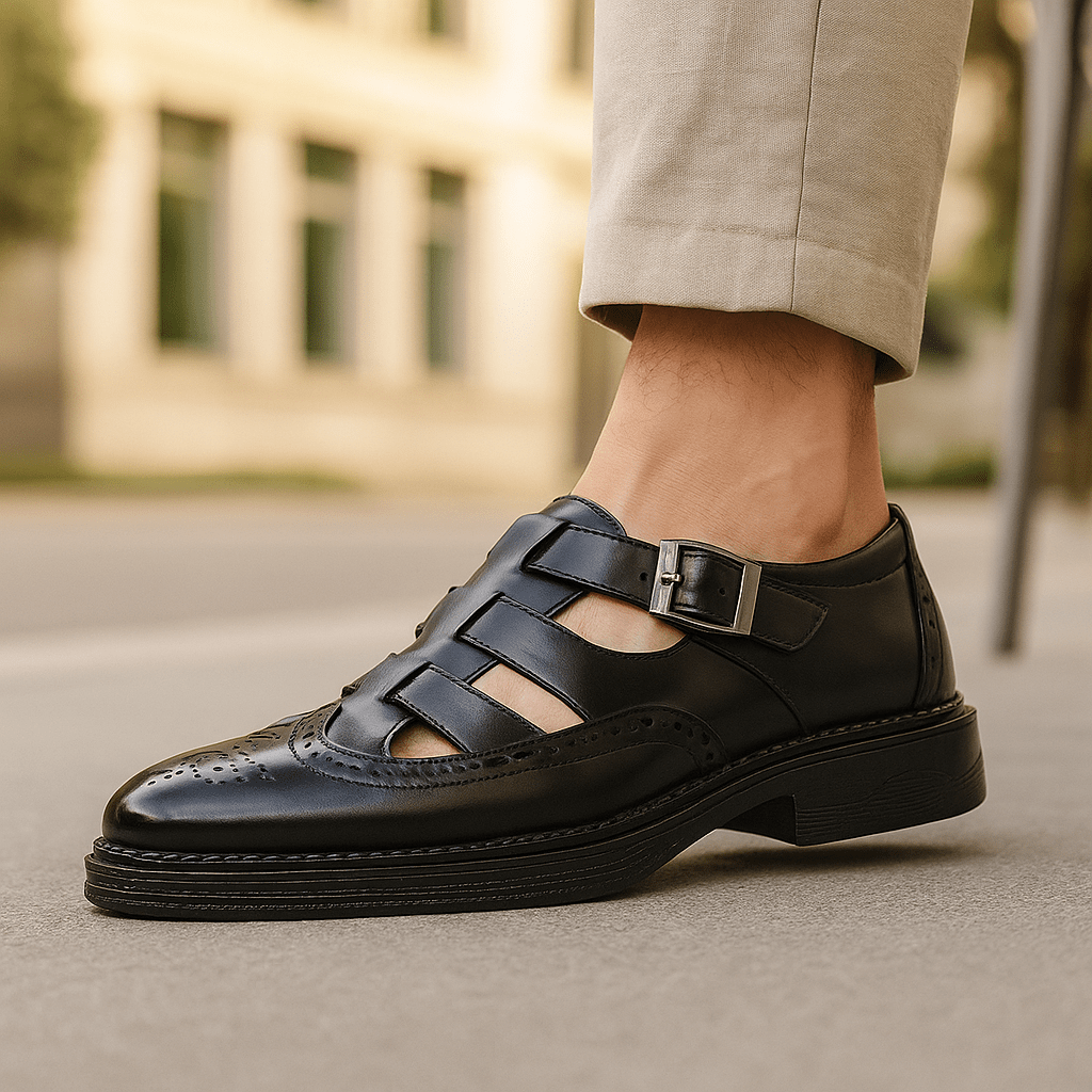 Men's leather sandals | Adjustable straps, black and brown