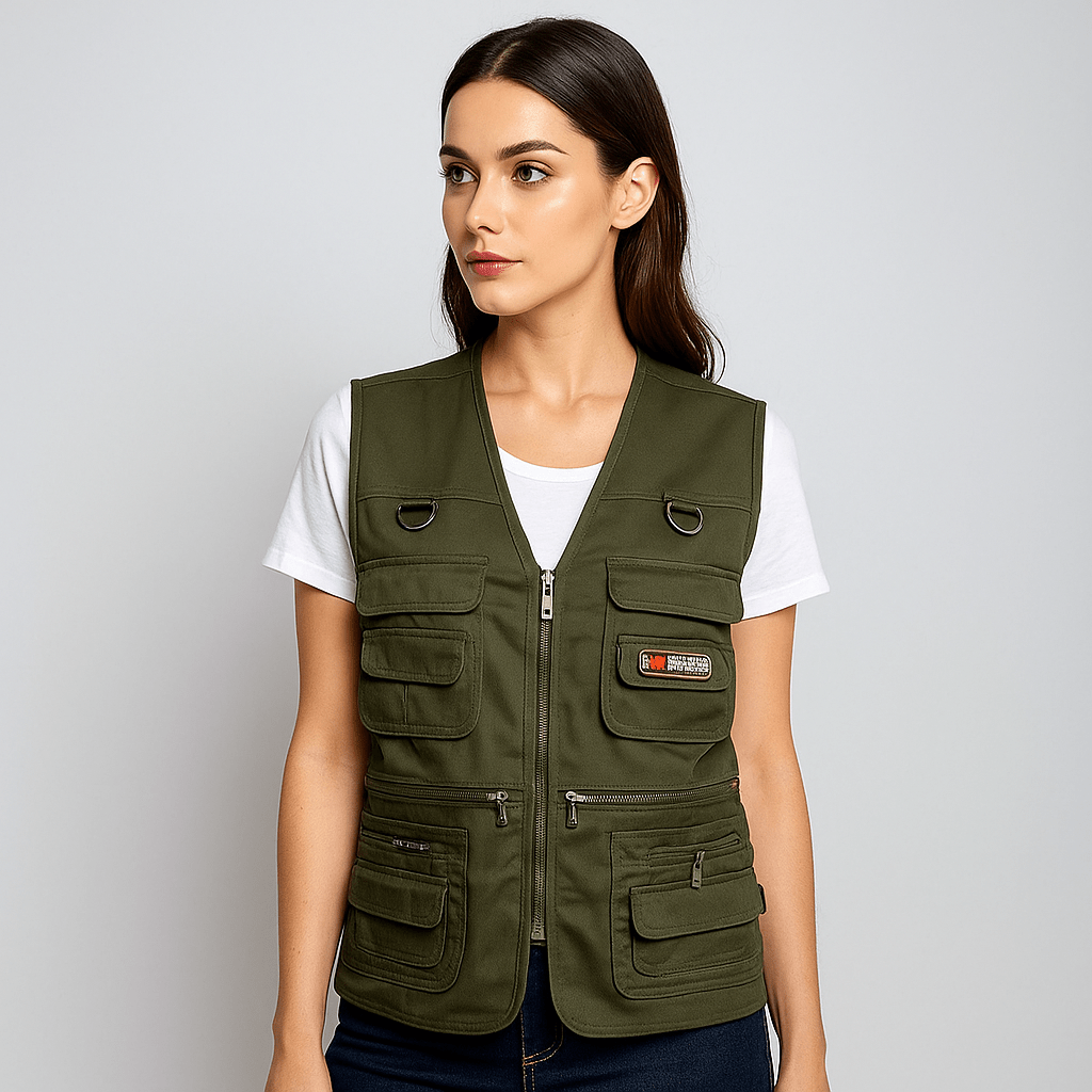 Women's cargo vest multiple pockets for outdoor use