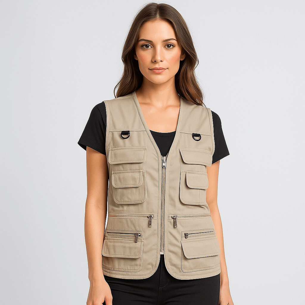 Women's cargo vest multiple pockets for outdoor use