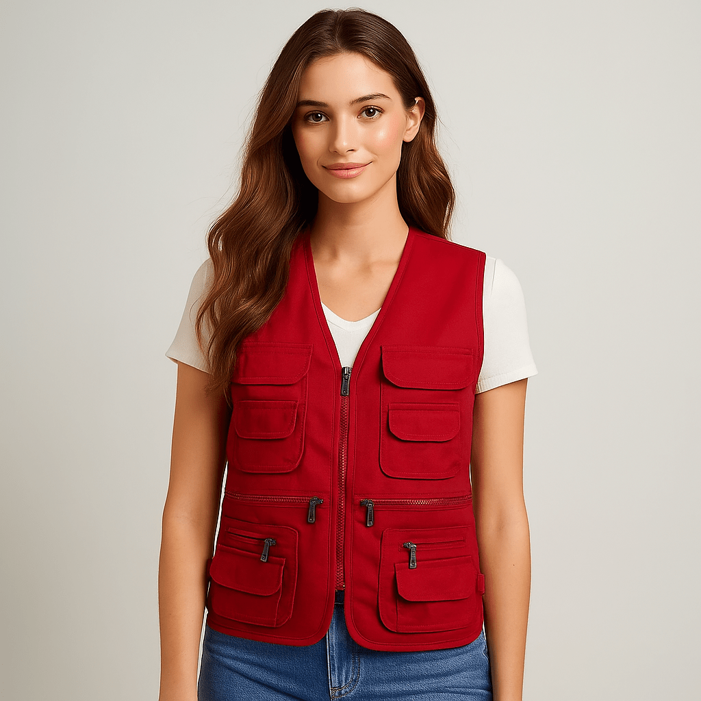 Women's cargo vest multiple pockets for outdoor use