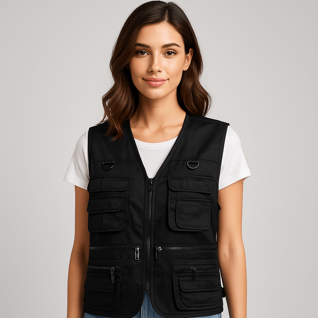 Women's cargo vest multiple pockets for outdoor use