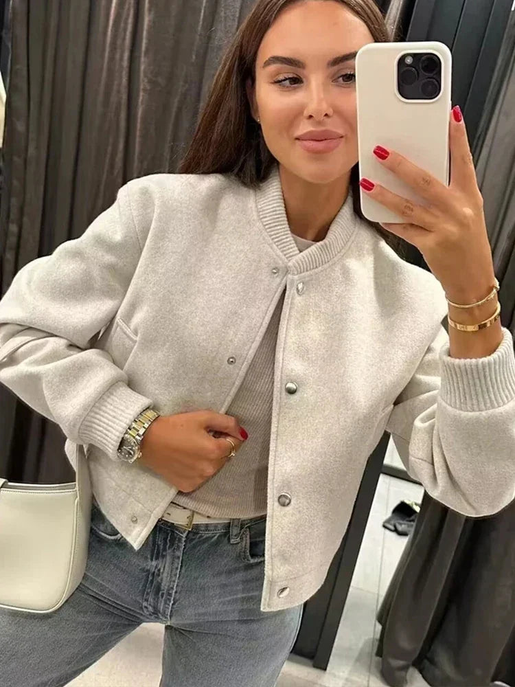 Bea | Women's Short Bomber Jacket | With Buttons